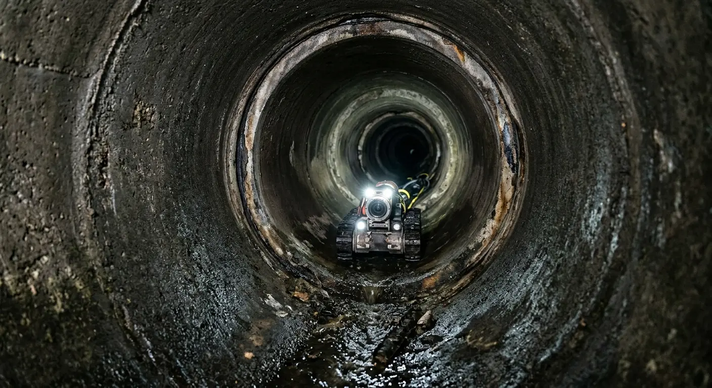 Robotic sewer camera inspecting pipe interior for Drain Snake Service in Dyer